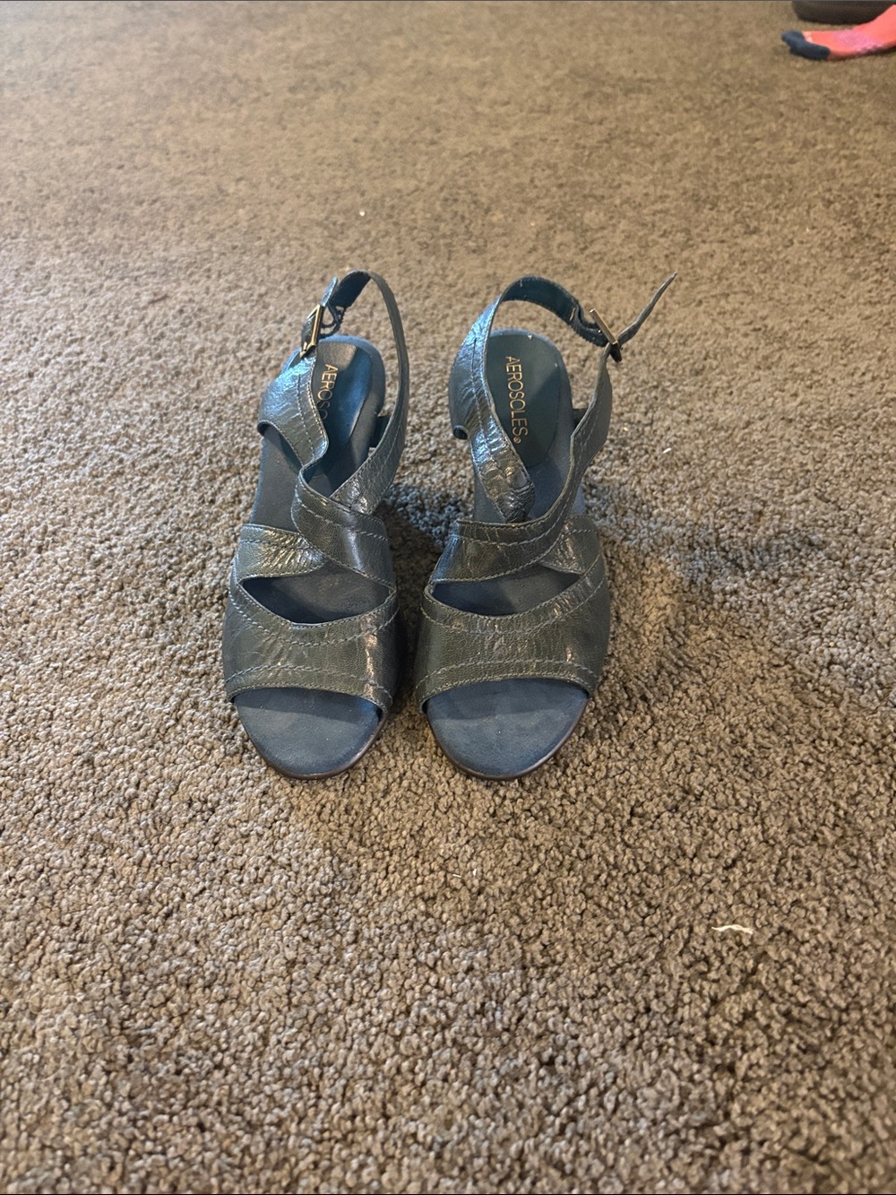 AEROSOLES Navy Blue Crisscross Slingback Heels